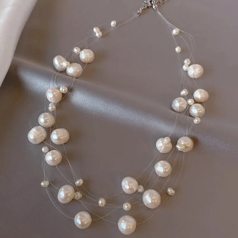 Audrey | Floating Pearl Tiered Necklace - Image 4