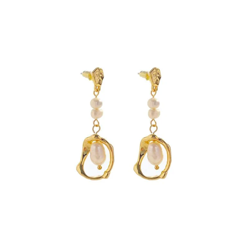 Hazel | Pearl Geometric Drop Stud Earrings - Image 4