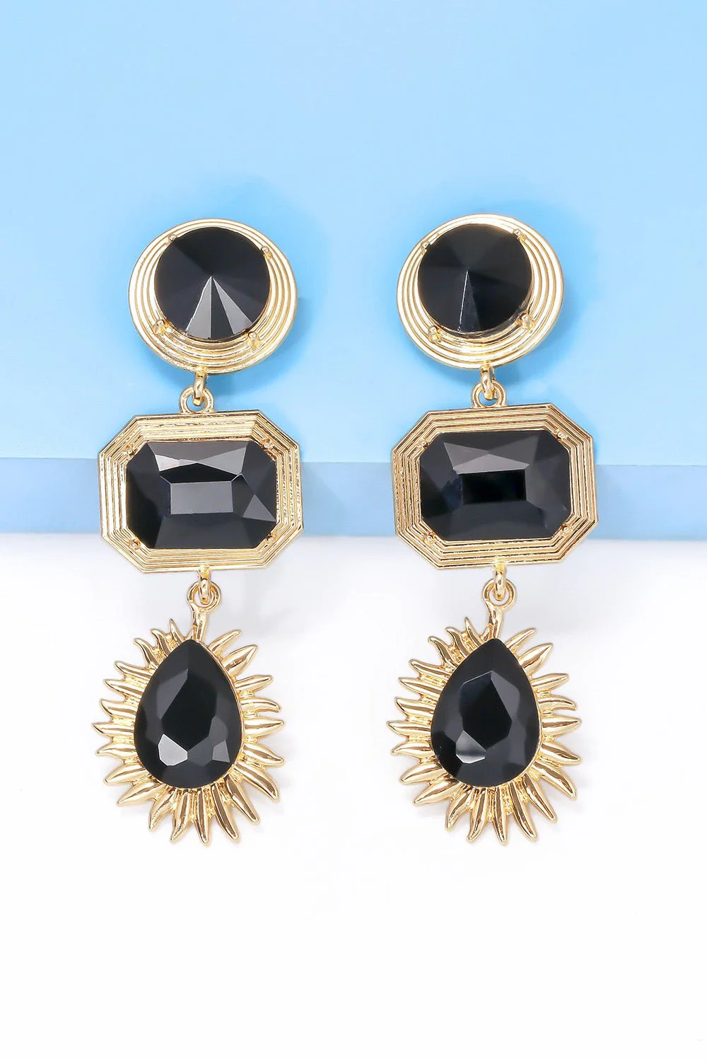 Lena | 3-tier Geometric Drop Stud Earrings - Image 10