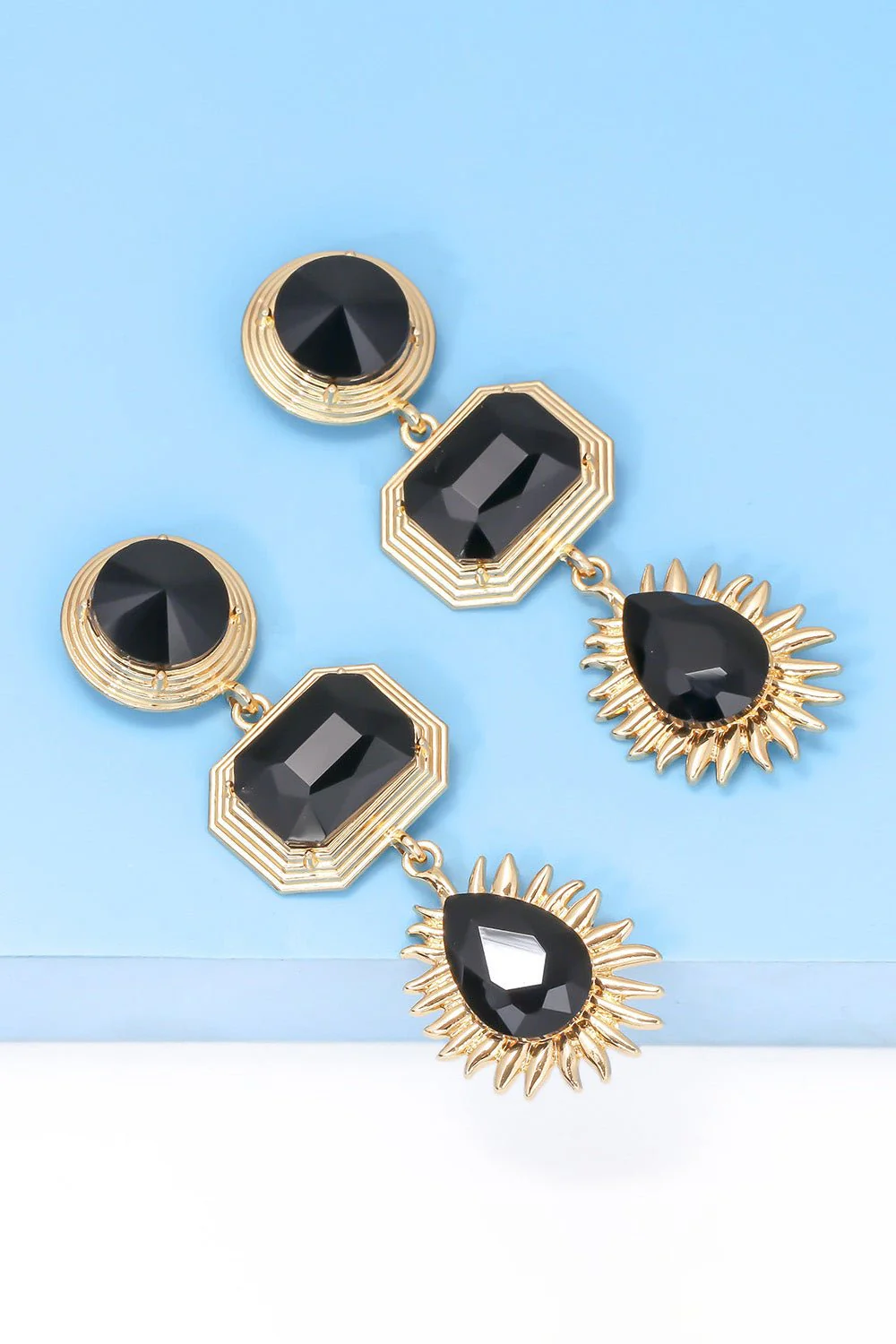 Lena | 3-tier Geometric Drop Stud Earrings - Image 11