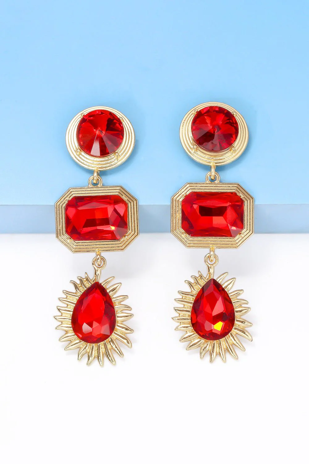 Lena | 3-tier Geometric Drop Stud Earrings - Image 13