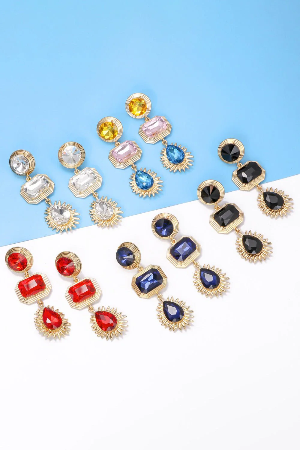 Lena | 3-tier Geometric Drop Stud Earrings - Image 15