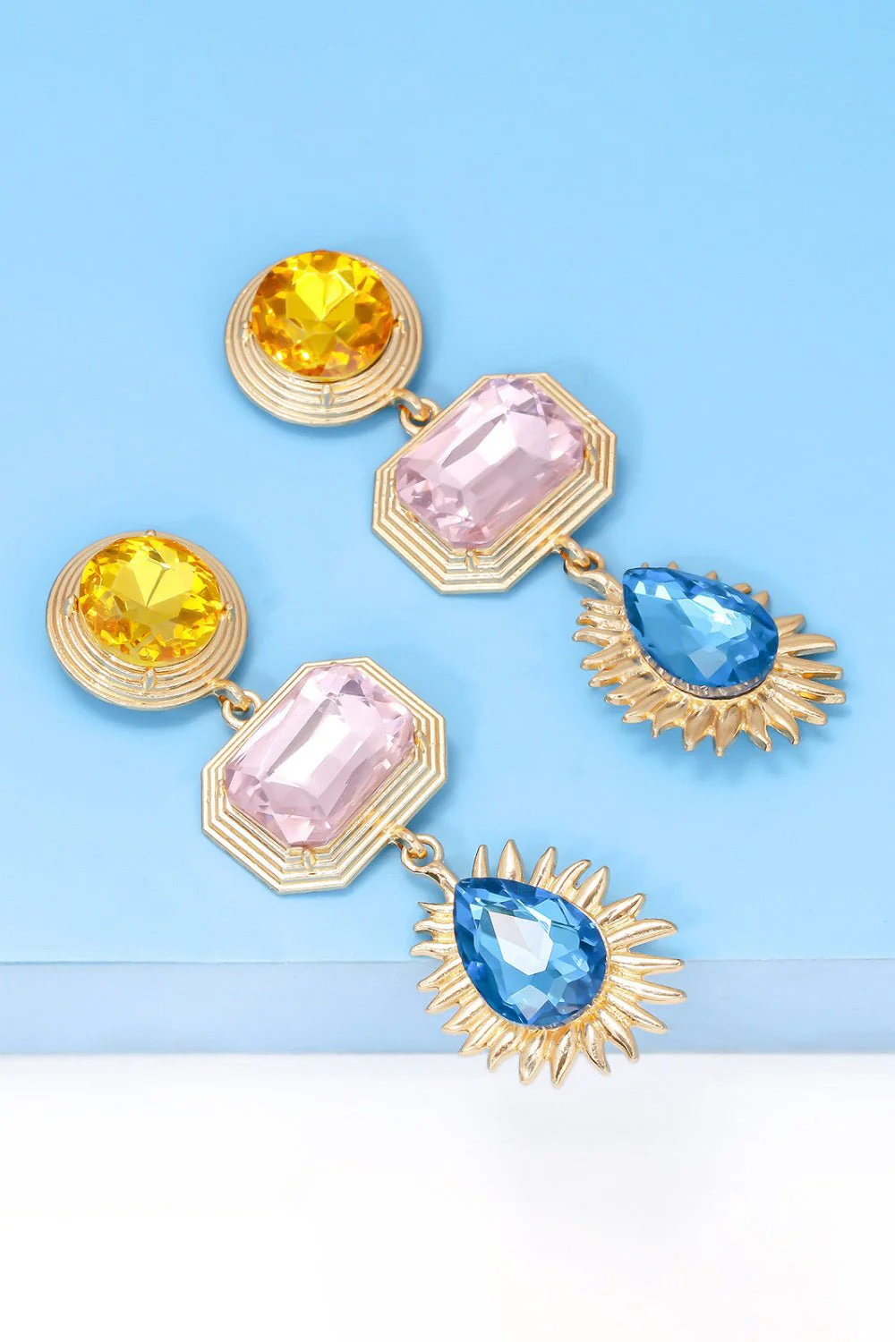 Lena | 3-tier Geometric Drop Stud Earrings - Image 5