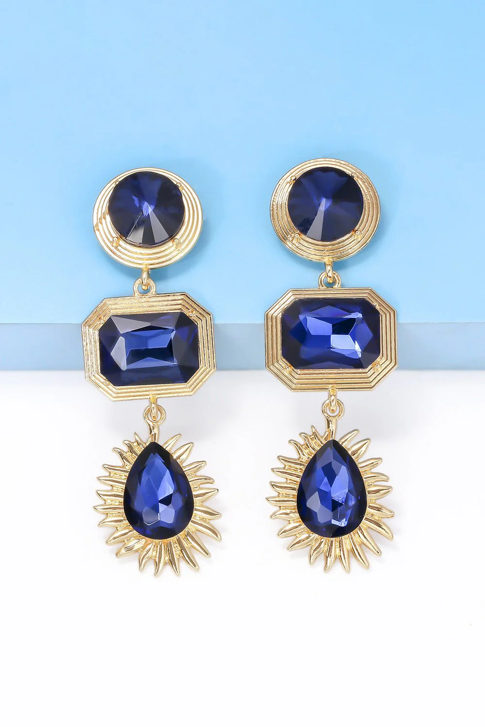 Lena | 3-tier Geometric Drop Stud Earrings - Image 7