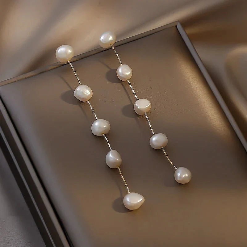 Lois | Pearl Dangle Stud Earrings - Image 4