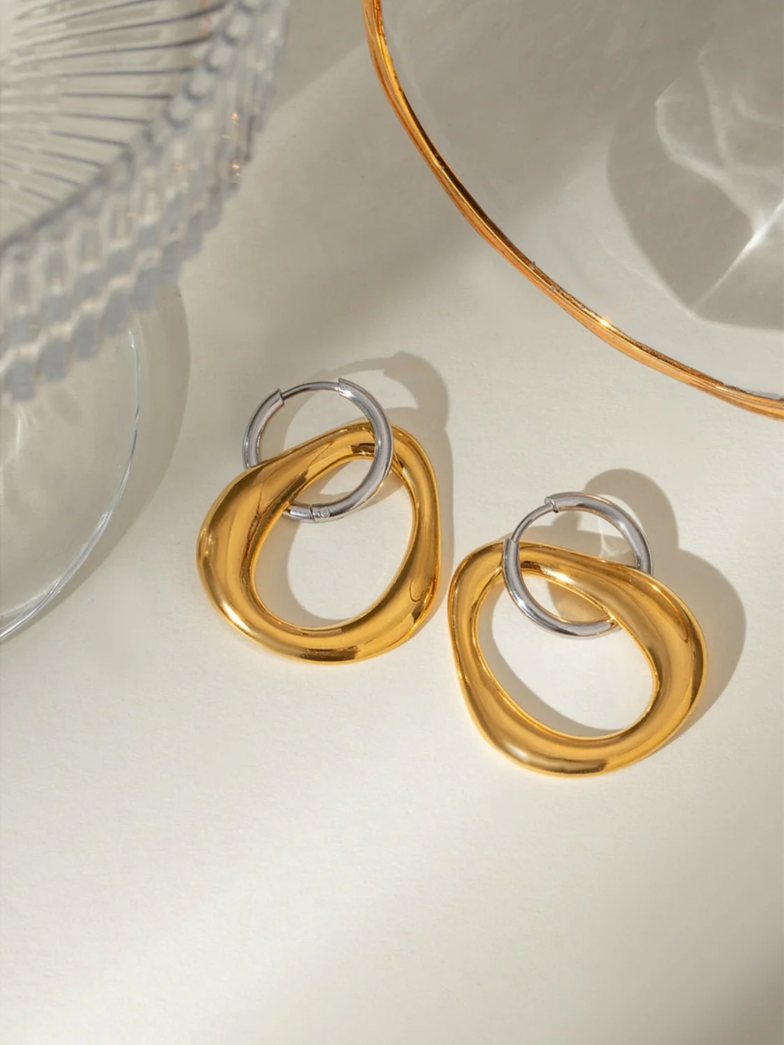 Megan | Two-Tone Hoop Drop Earrings - Image 3
