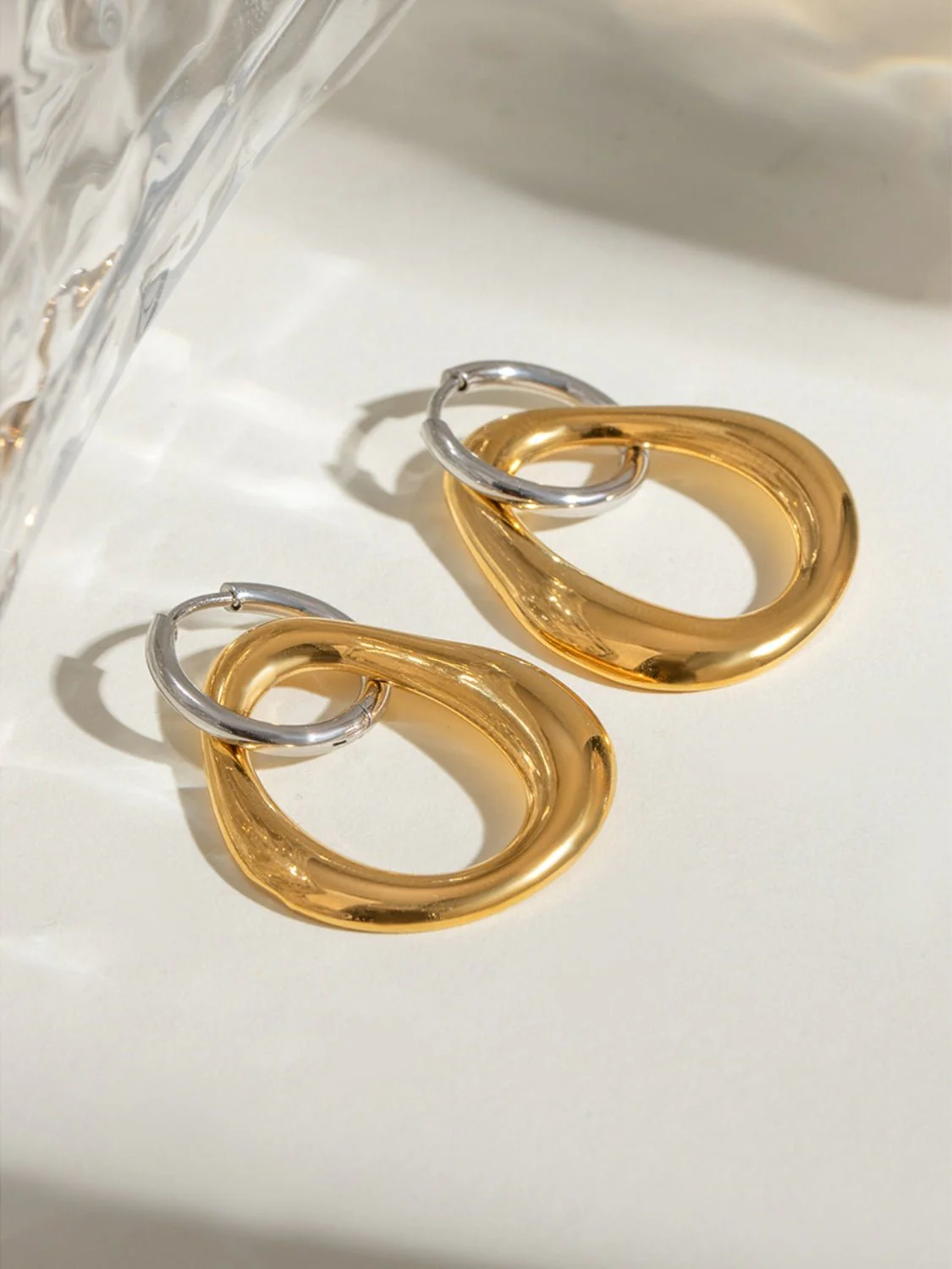 Megan | Two-Tone Hoop Drop Earrings - Image 4