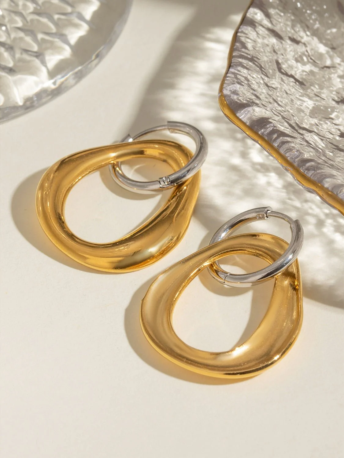 Megan | Two-Tone Hoop Drop Earrings - Image 5